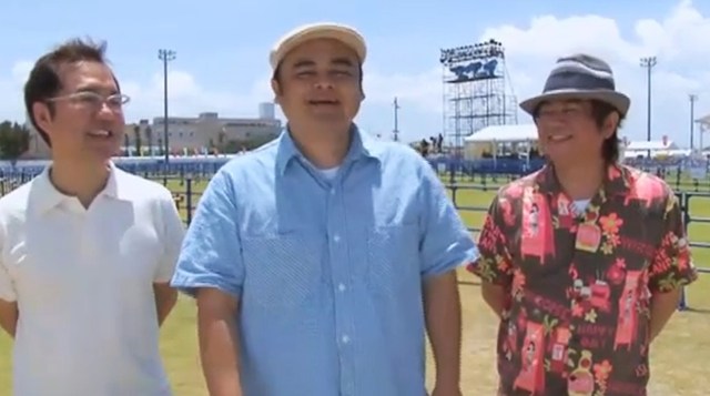BEGIN: Uechi Hitoshi, Higa Eishō, Shimabukuro Masaru on 6/28/13 at the Uta no Hi (Songs Day) concert in Kadena, Okinawa, Japan.
