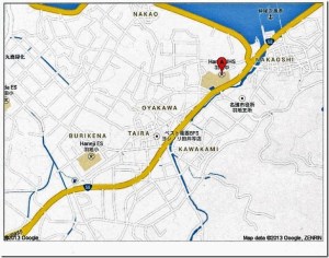 The map shows where Oyakawa and Kawakami villages are located in Haneji which is located in the northern part of Okinawa island. Note how close Kawakami and Oyakawa villages are. Haneji river is what separates the two villages.