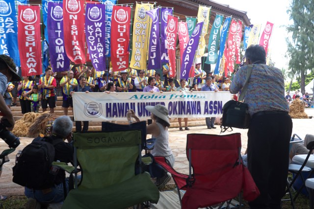 The procession ended at the outdoor bandstand . . .