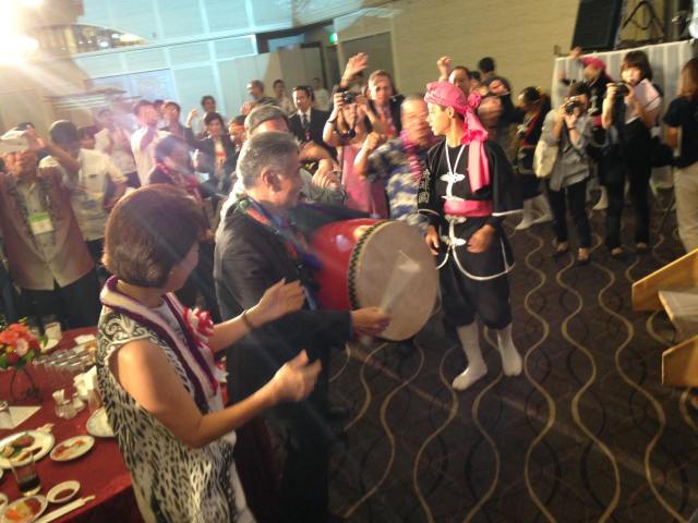 These guys know how to have a good time! Getting into the celebrations at the 30th anniversary sister state reception. (10/9/15) — in Naha, Okinawa.