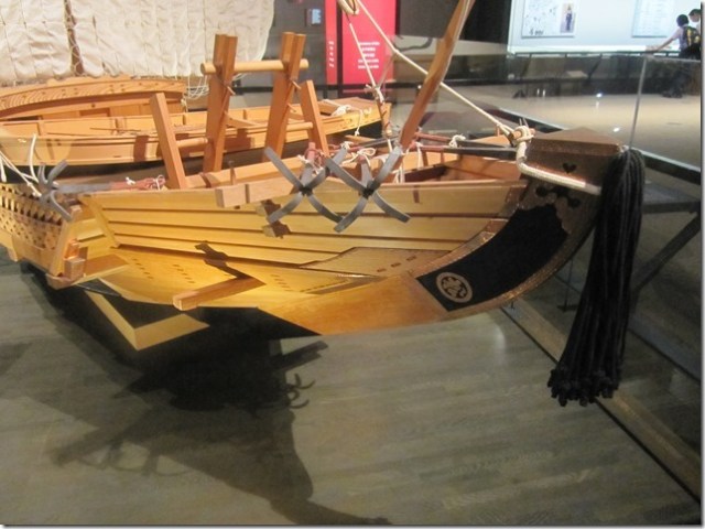 This photo shows the anchors on the front of the boat. 